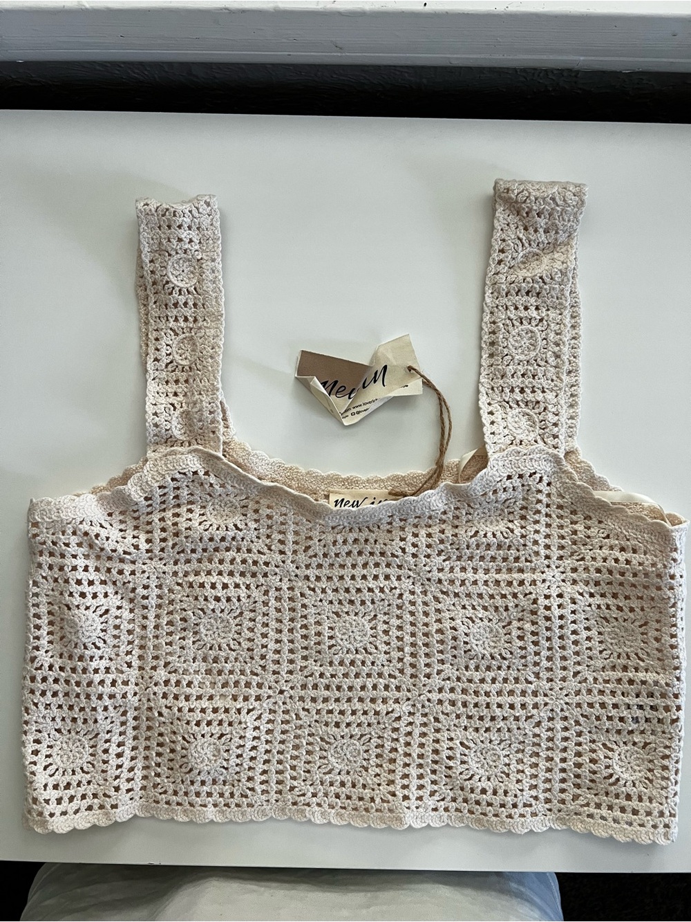 Crochet Knit Crop Tank Top in Cream